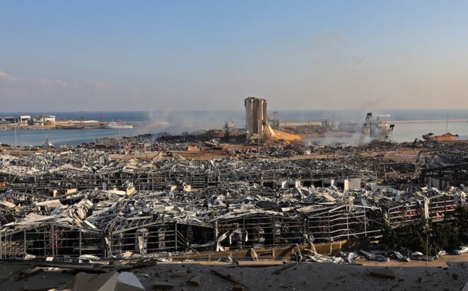 La zone du port de Beyrouth, le 5 août, au lendemain des explosions. © Anwar Amro / AFP