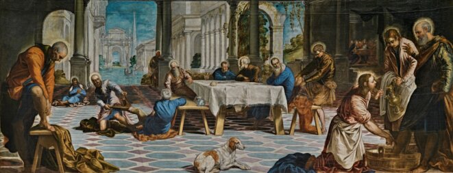 Le Tintoret, Lavement des pieds, 1548-1549, huile sur toile, 210 x 533 cm, Musée du Prado. Le Tintoret, Lavement des pieds, 1548-1549, huile sur toile, 210 x 533 cm, Musée du Prado.