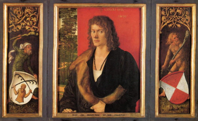 Le portrait d'Oswolt Krel, tryptique, Alte Pinakothek de Munich, 1499. Le portrait d'Oswolt Krel, tryptique, Alte Pinakothek de Munich, 1499.