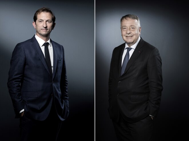 Bertrand Camus, directeur général de Suez, et Antoine Frérot, PDG de Veolia. © Joël Saget / AFP