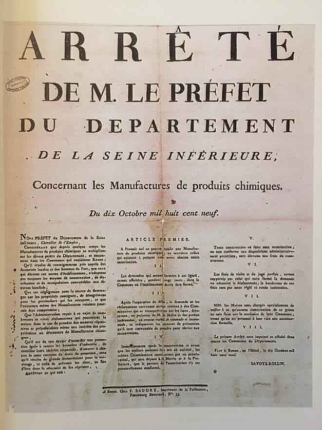 Arrêté du préfet Savoye-Rollin du 10 octobre 1809 (affiche). © Archives départementales de Seine-Maritime Arrêté du préfet Savoye-Rollin du 10 octobre 1809 (affiche). © Archives départementales de Seine-Maritime