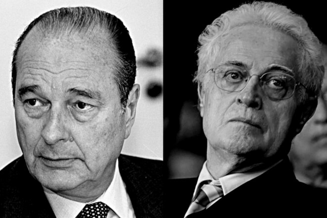 Jacques Chirac en 1997. Lionel Jospin en 2008. © Montage, recadrage et transposition N&B d'après Christian Lambiotte-Communautés européennes (1997) et Marie-Lan Nguyen (2008)/Wikimedia Commons sous l Jacques Chirac en 1997. Lionel Jospin en 2008. © Montage, recadrage et transposition N&B d'après Christian Lambiotte-Communautés européennes (1997) et Marie-Lan Nguyen (2008)/Wikimedia Commons sous l