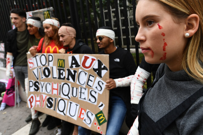 The  Saint-Barthélémy McDonald’s branch at Marseille in southern France was the scene of an industrial struggle by staff against the giant multinational. On October 18th 2018 workers were protesting in front of the restaurant and were already complaining about the violence of the 'McDo' system. BORIS HORVAT / AFP