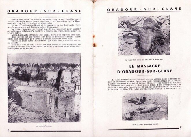 Extrait de l'opuscule "Le Massacre d'Oradour sur Glane par les hordes hitlériennes" édité par le Front national (l'authentique ! Rien à voir avec celui des fascistes). Avec l'autorisation de Jean Pierre Cremon, fils et neveu de Résistants FFI - FTP ean Pierre Cremon Extrait de l'opuscule "Le Massacre d'Oradour sur Glane par les hordes hitlériennes" édité par le Front national (l'authentique ! Rien à voir avec celui des fascistes). Avec l'autorisation de Jean Pierre Cremon, fils et neveu de Résistants FFI - FTP ean Pierre Cremon