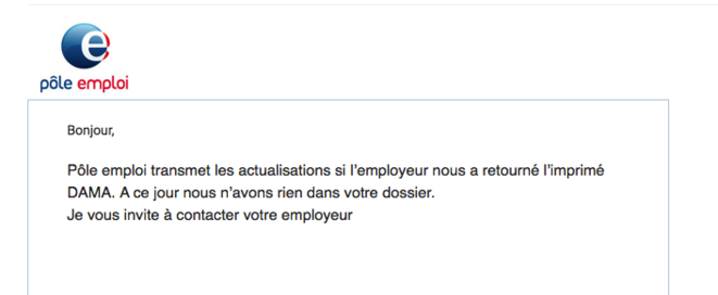 Capture d'écran réponse Pôle Emploi Capture d'écran réponse Pôle Emploi