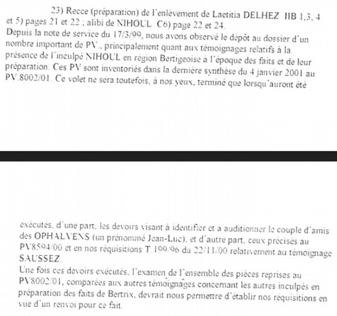 Extrait du réquisitoire de Michel Bourlet présentant une piste jamais explorée bien que rattachée au Dossier Bis, très vite refermé Extrait du réquisitoire de Michel Bourlet présentant une piste jamais explorée bien que rattachée au Dossier Bis, très vite refermé
