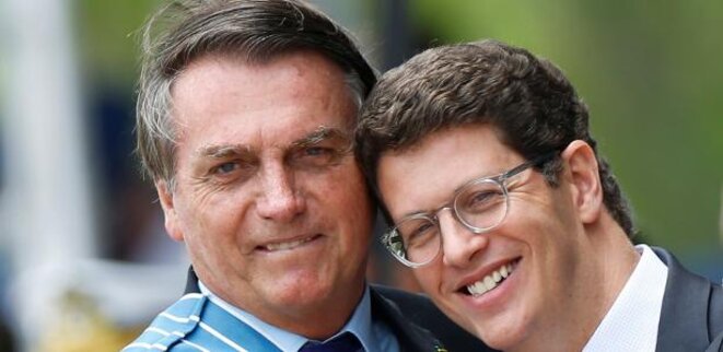 Bolsonaro et Ricardo Salles, le 23/10/20, à Brasilia. © Adriano Machado / Reuters Bolsonaro et Ricardo Salles, le 23/10/20, à Brasilia. © Adriano Machado / Reuters