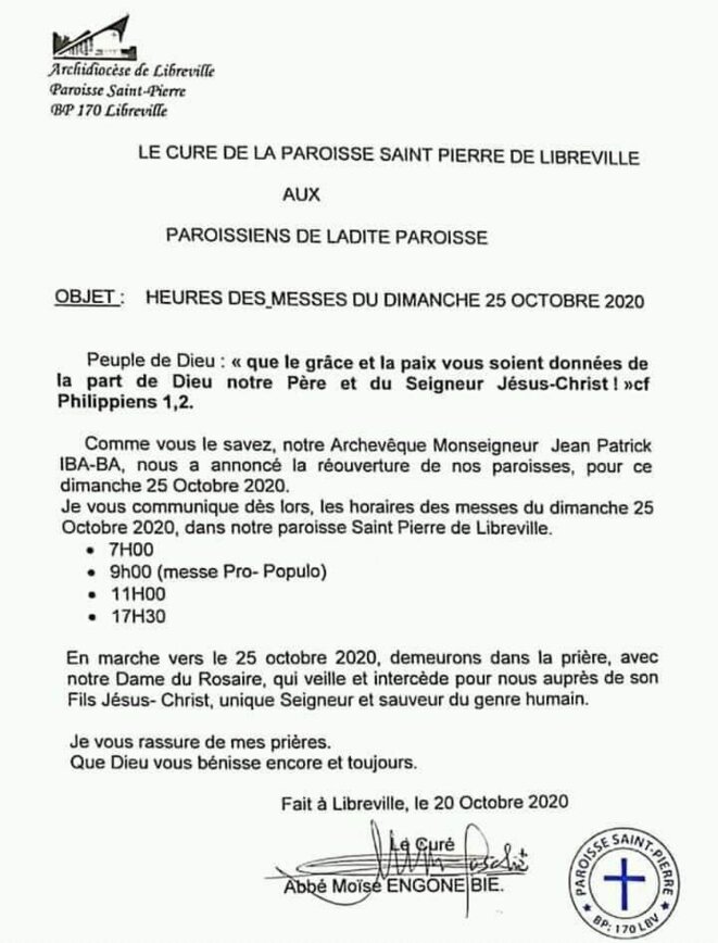 20 octobre 2020 : appel à l’ouverture des lieux de culte par le clergé 20 octobre 2020 : appel à l’ouverture des lieux de culte par le clergé