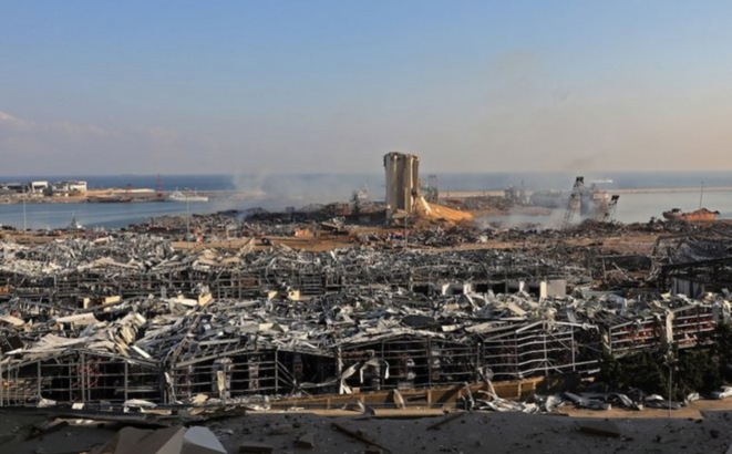 The scene of the devastated port of Beirut following the deadly exlosion of August 4th. © AFP The scene of the devastated port of Beirut following the deadly exlosion of August 4th. © AFP