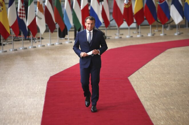 E. Macron lors d'un conseil européen en juillet 2020. © Francisco Seco/POOL/AFP