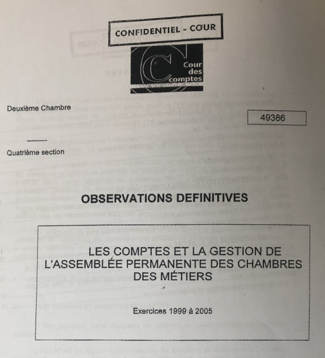 Première page du rapport confidentiel de la Cour des comptes. © Document Mediapart Première page du rapport confidentiel de la Cour des comptes. © Document Mediapart
