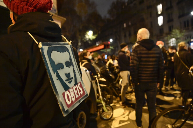 Manifestation contre le projet de loi « sécurité globale » devant l’Assemblée, le 17 novembre. © Julien Mattia/Anadolu Agency via AFP