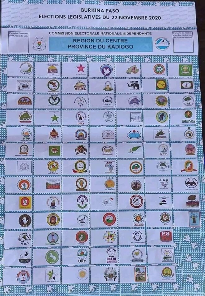 Bulletin de vote du Kadiogo, la région de Ouagadougou © Commissions Natonale indépendante Bulletin de vote du Kadiogo, la région de Ouagadougou © Commissions Natonale indépendante