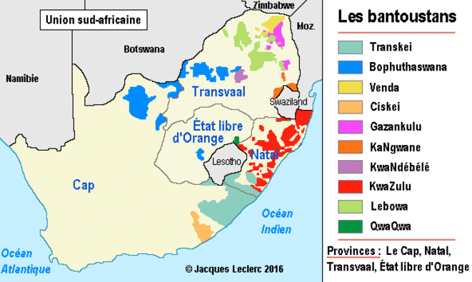 Carte des bantoustans © Jacques Leclerc Carte des bantoustans © Jacques Leclerc