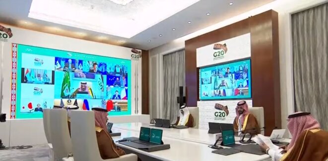 Arabie Saoudite – Par visio-conférence, les chefs d’Etats et gouvernants des pays membres du G20 Arabie Saoudite – Par visio-conférence, les chefs d’Etats et gouvernants des pays membres du G20