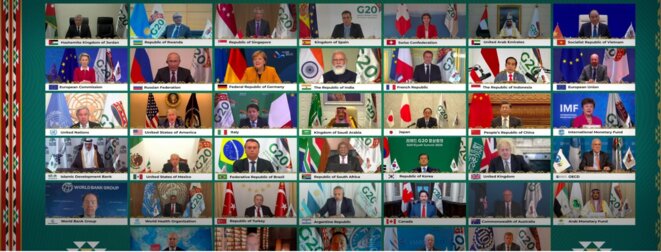 Arabie Saoudite – Par visio-conférence, les chefs d’Etats et gouvernants des pays membres du G20 Arabie Saoudite – Par visio-conférence, les chefs d’Etats et gouvernants des pays membres du G20