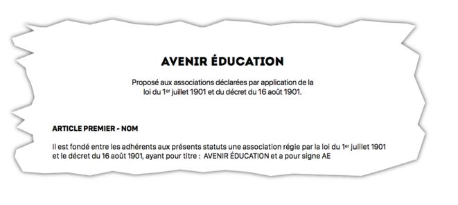 En-tête des statuts d’Avenir Education. © Document Mediapart En-tête des statuts d’Avenir Education. © Document Mediapart