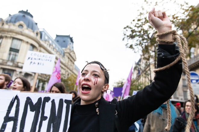 Marche contre les violences sexistes et sexuelles organisée par le collectif #NousToutes. Paris, le 23 novembre 2019. © Laure Boyer / Hans Lucas via AFP Marche contre les violences sexistes et sexuelles organisée par le collectif #NousToutes. Paris, le 23 novembre 2019. © Laure Boyer / Hans Lucas via AFP