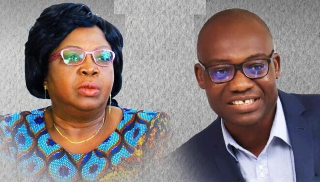 Mme Brigitte Adjamagbo-Johnson, coordinatrice de DMK et M. Gérard Dodji Djossou, président de la Commission des affaires sociales en charge des droits de l’Homme au sein de la DMK Mme Brigitte Adjamagbo-Johnson, coordinatrice de DMK et M. Gérard Dodji Djossou, président de la Commission des affaires sociales en charge des droits de l’Homme au sein de la DMK