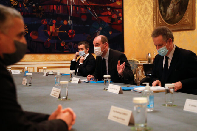À Matignon, des représentants de la Conférence des évêques de France, le 29 novembre 2020. © GEOFFROY VAN DER HASSELT / AFP À Matignon, des représentants de la Conférence des évêques de France, le 29 novembre 2020. © GEOFFROY VAN DER HASSELT / AFP
