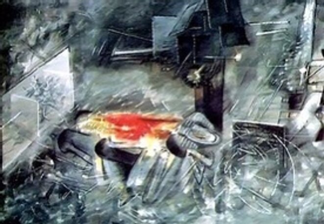 Roberto Matta, La question, 1958, fait référence à la Question d'Henris Alleg. Il réalisera également en 1960 "Le suplice de Djamila" Roberto Matta, La question, 1958, fait référence à la Question d'Henris Alleg. Il réalisera également en 1960 "Le suplice de Djamila"