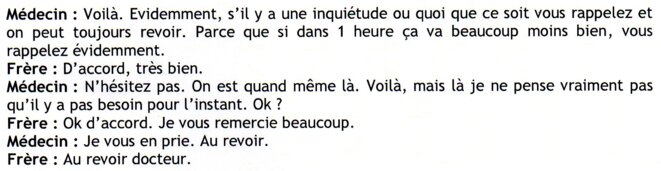 Retranscription des enregistrements du Samu. Échanges entre le frère de Patricia Urcel et le médecin,11 h 20, 07 septembre 2020. © Samu
