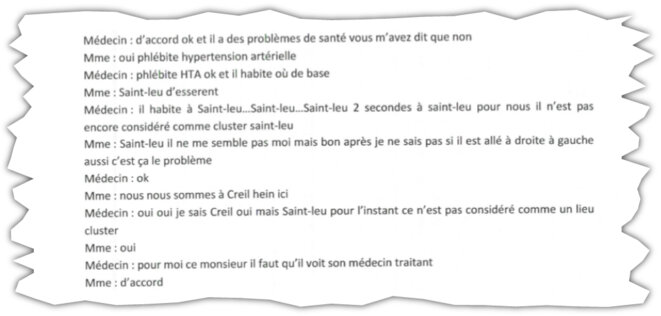 Retranscription des enregistrements du Samu. Échange entre le centre de radiologie de Creil et le Samu, 11 h 56, le 9 mars 2020. © Samu de l'Oise.
