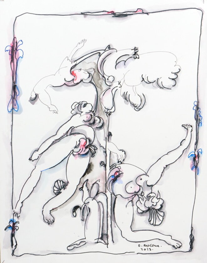 Ernest Breleur - sans titre - série L'origine du monde (feutre sur papier, 32x40 cm, 2013) Courtoisie Maëlle Galerie © Jean-Luc de Laguarigue