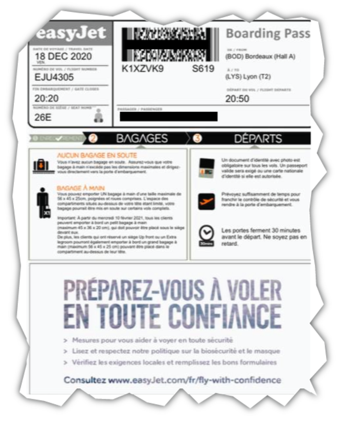 Billet d’avion de Gaëlle* pour se rendre à Lyon. © Document Mediapart Billet d’avion de Gaëlle* pour se rendre à Lyon. © Document Mediapart