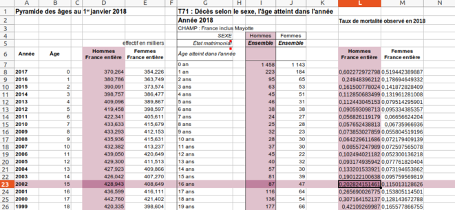 Fig.9 - Taux de mortalité par sexe et par âge © Enzo Lolo d'après les données de l'INSEE Fig.9 - Taux de mortalité par sexe et par âge © Enzo Lolo d'après les données de l'INSEE