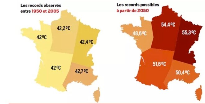 Comparaison des maximas climatique 1950-2005 avec l'extrapolation 2050 : si chaque année était le pli de l'accordéon, il faudrait resserer les plis de l'accordéon et commencer à interpréter "Mélodie en sous-sol". Comparaison des maximas climatique 1950-2005 avec l'extrapolation 2050 : si chaque année était le pli de l'accordéon, il faudrait resserer les plis de l'accordéon et commencer à interpréter "Mélodie en sous-sol".