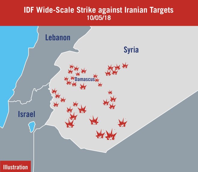 Représailles israéliennes à une attaque le 10 mai 2018 © The Times of Israël Représailles israéliennes à une attaque le 10 mai 2018 © The Times of Israël