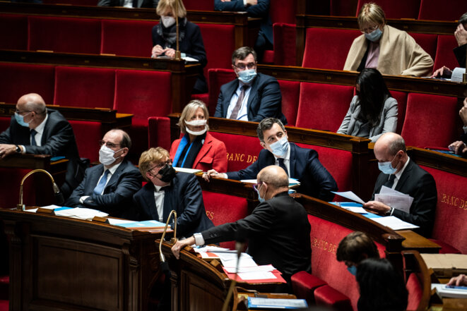 Gérald Darmanin à l'Assemblée nationale, le 26 janvier 2021. © Xose Bouzas / Hans Lucas via AFP Gérald Darmanin à l'Assemblée nationale, le 26 janvier 2021. © Xose Bouzas / Hans Lucas via AFP