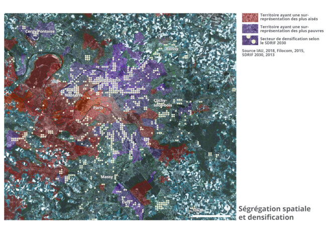 Carte des ségrégations territoriales et des projets de densification © fair Carte des ségrégations territoriales et des projets de densification © fair