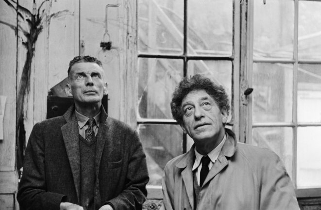 Beckett et Giacometti dan sl'atelier de ce dernier (dit du télépéhone) © Georges Pierre copyright Succession Giacometti, fondation Giacommetti