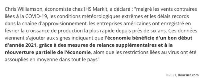 Le rebond de l'économie US avec le plan de relance © Boursier.com Le rebond de l'économie US avec le plan de relance © Boursier.com