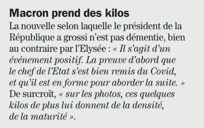 "Macron prend des kilos" - 18/02/21 © Challenges "Macron prend des kilos" - 18/02/21 © Challenges