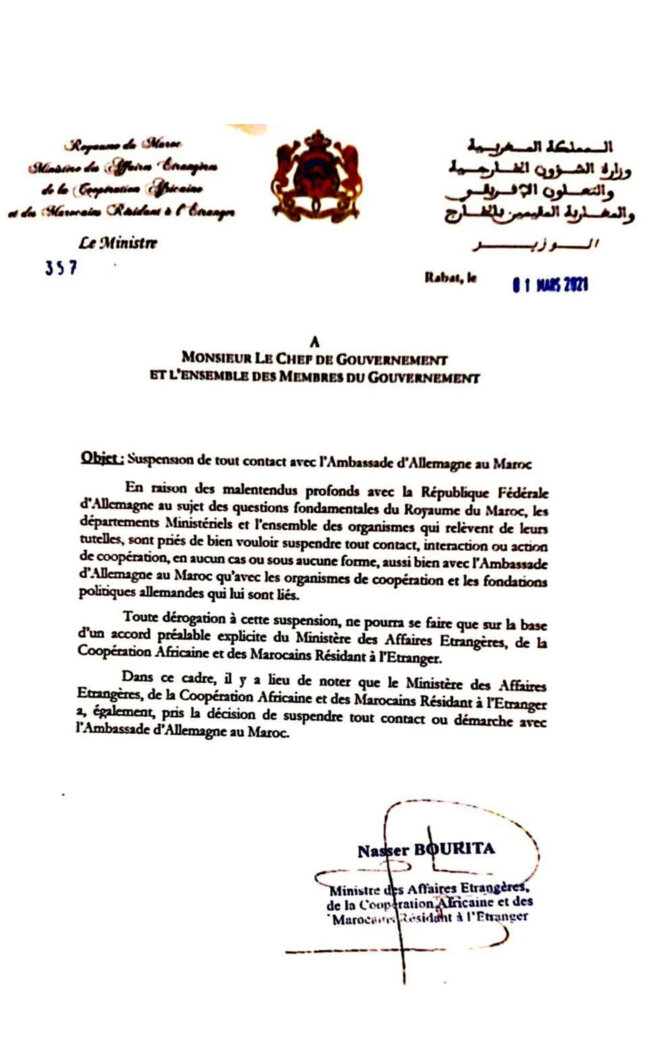 Le Maroc suspend tout contact avec l’Allemagne