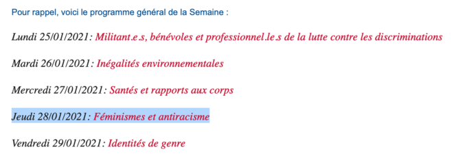 Programme final de la semaine de l'égalité de l'IEP Grenoble.