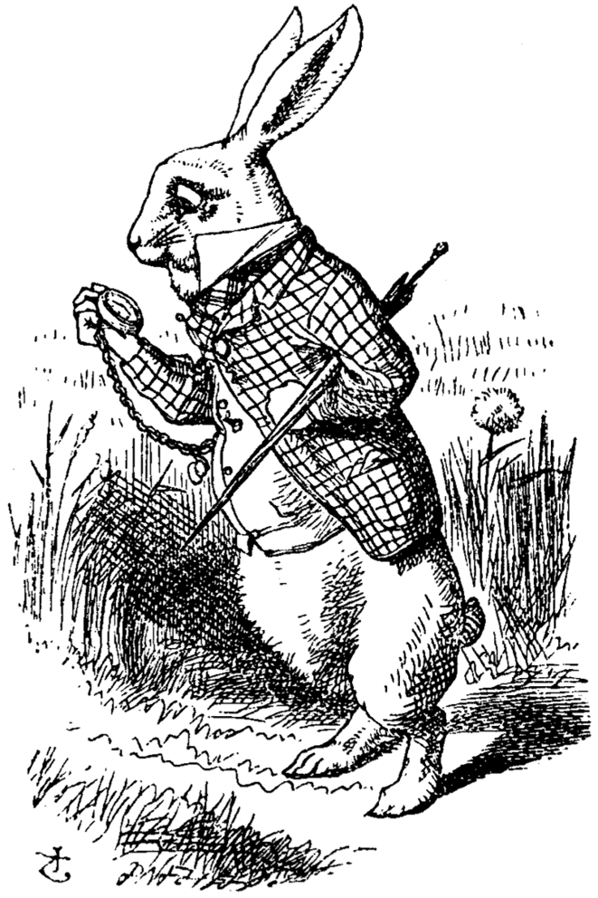Portrait du lapin anthropomorphe de John Tenniel, apparaissant dans le premier chapitre des Aventures d'Alice au pays des merveilles (1865) de Lewis Carroll. © Par John Tenniel — optimization of Image:De Alice's Abenteuer im Wunderland Carroll pic 02.jpg, Domaine public, https://commons.wikimedia.org/w/i Portrait du lapin anthropomorphe de John Tenniel, apparaissant dans le premier chapitre des Aventures d'Alice au pays des merveilles (1865) de Lewis Carroll. © Par John Tenniel — optimization of Image:De Alice's Abenteuer im Wunderland Carroll pic 02.jpg, Domaine public, https://commons.wikimedia.org/w/i