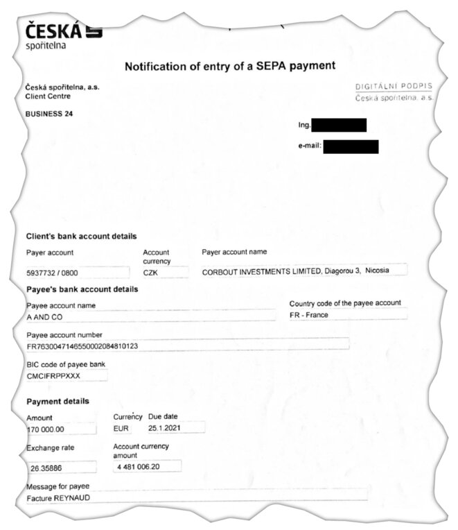 Le deuxième paiement de Pierre Reynaud à Noël Dubus via une banque tchèque. © DR