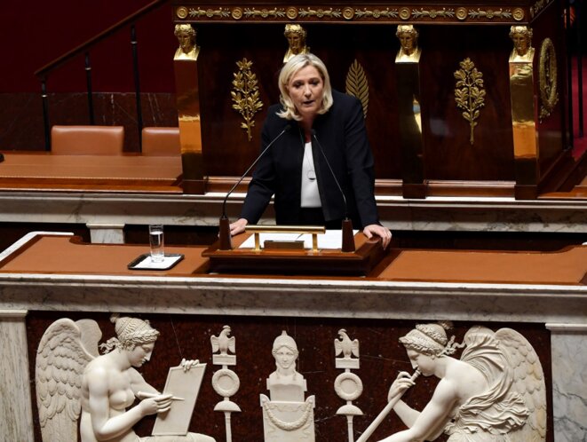 Marine Le Pen à l'Assemblée nationale, 7 octobre 2019. © Alain JOCARD / AFP