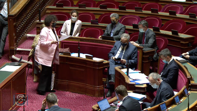 Examen de la loi séparatisme au Sénat, le 12 avril. © Capture d'écran / Sénat.