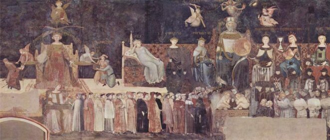 « L’allégorie et les effets du bon et du mauvais gouvernement » par Ambrogio Lorenzetti (1338-1339). « L’allégorie et les effets du bon et du mauvais gouvernement » par Ambrogio Lorenzetti (1338-1339).