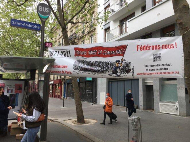 Installation du point fixe de FVLC, au niveau du 76, boulevard Voltaire, dans la matinée du 1er mai 2021. © Droits réservés FVLC Installation du point fixe de FVLC, au niveau du 76, boulevard Voltaire, dans la matinée du 1er mai 2021. © Droits réservés FVLC