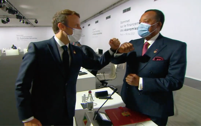 Denis Sassou NGuesso et Emmanuel Macron au sommet des financements de l'Afrique