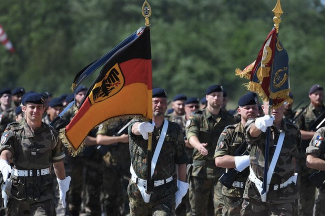 Des soldats de la brigade franco-allemande en mai 2019. © Patrick Hertzog / AFP Des soldats de la brigade franco-allemande en mai 2019. © Patrick Hertzog / AFP