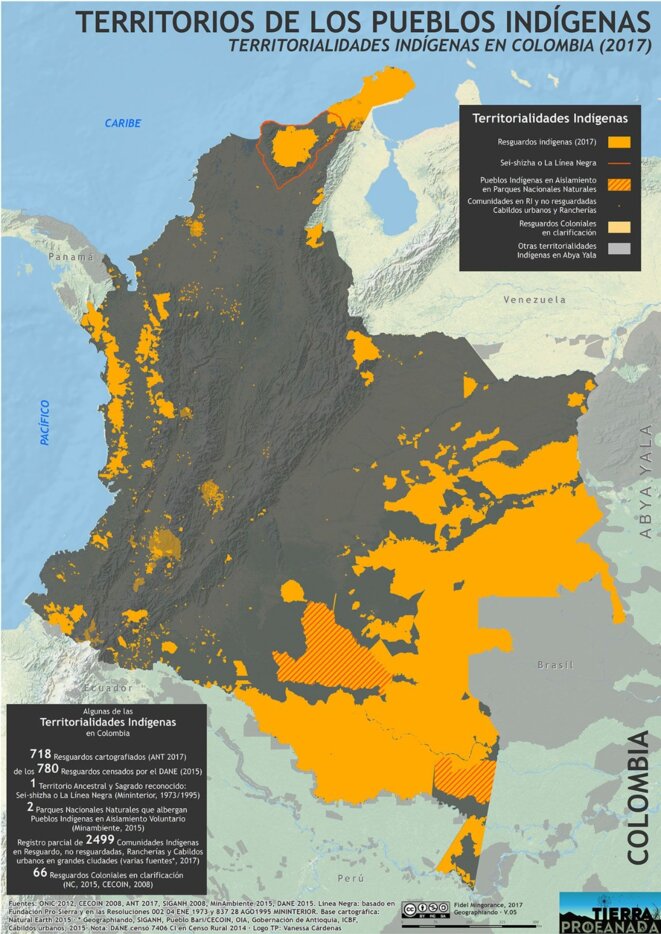 Carte des territoires indigènes en Colombie. Carte des territoires indigènes en Colombie.