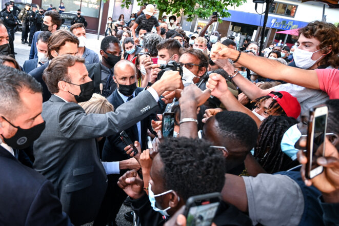 Emmanuel Macron lors de son déplacement à Valence (Drôme), mardi 8 juin 2020. © PHILIPPE DESMAZES / POOL / AFP
