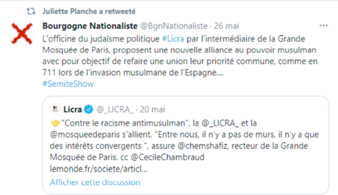 Capture d'écran du compte supprimé de Juliette Planche Capture d'écran du compte supprimé de Juliette Planche